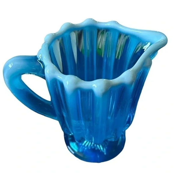 Victorian Opaline Pearline Glass Opalescent Turquoise Blue Creamer For Tea Set - Picture 2 of 5